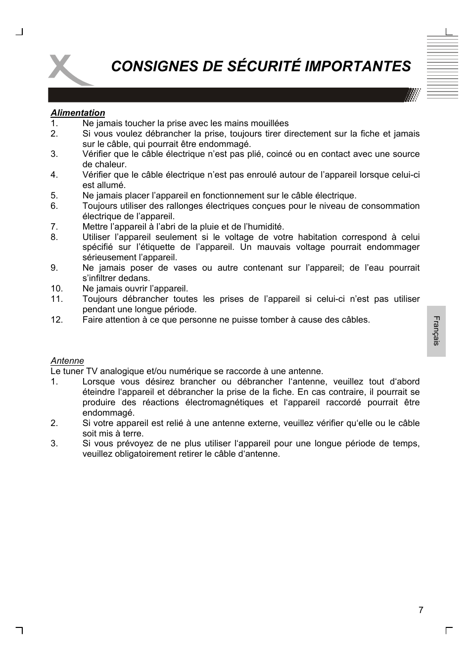 Consignes de sécurité importantes | Xoro HTC 1926D User Manual | Page 189 / 304