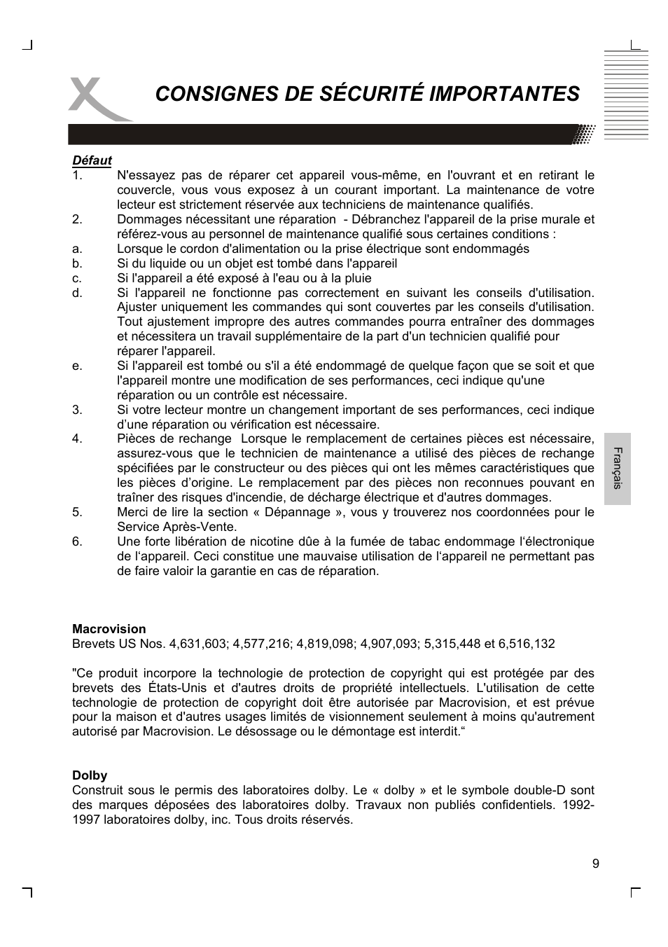 Consignes de sécurité importantes | Xoro HTC 1926D User Manual | Page 191 / 304