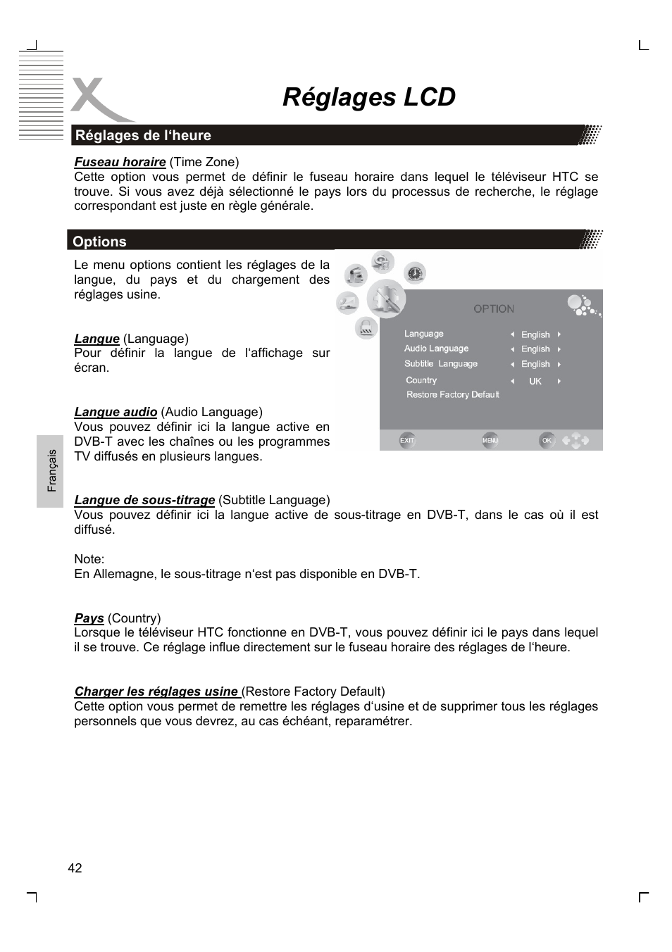 Réglages lcd | Xoro HTC 1926D User Manual | Page 224 / 304