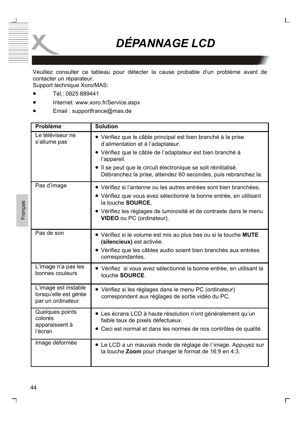 Dépannage lcd | Xoro HTC 1926D User Manual | Page 226 / 304