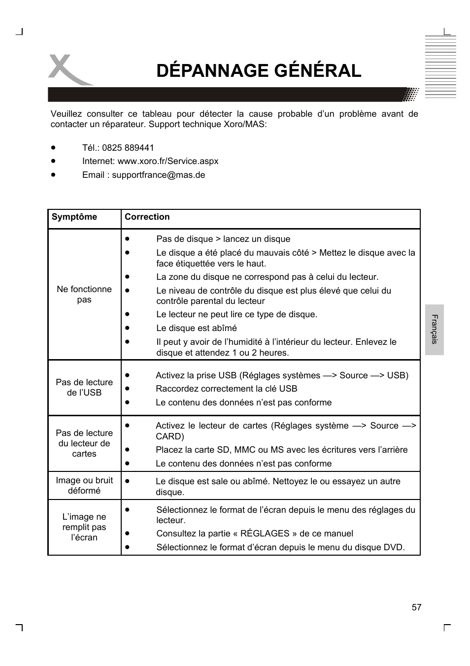 Dépannage général | Xoro HTC 1926D User Manual | Page 239 / 304