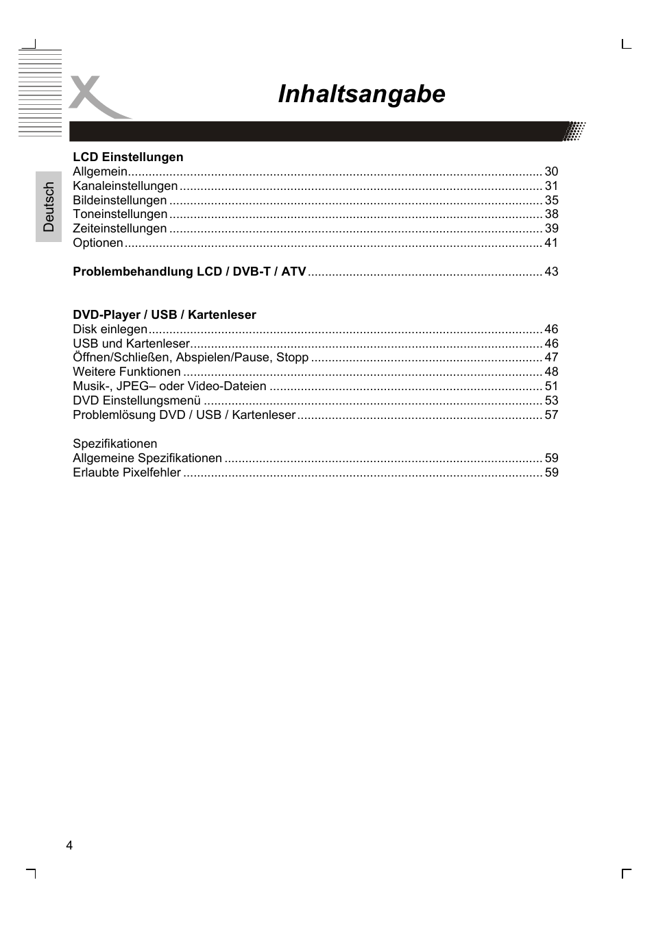 Inhaltsangabe | Xoro HTC 1926D User Manual | Page 4 / 304