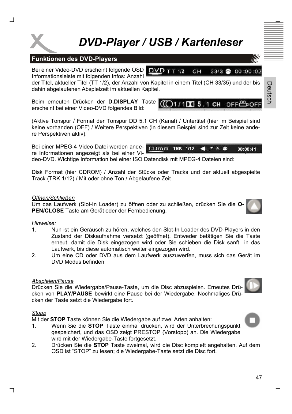 Dvd-player / usb / kartenleser | Xoro HTC 1926D User Manual | Page 47 / 304