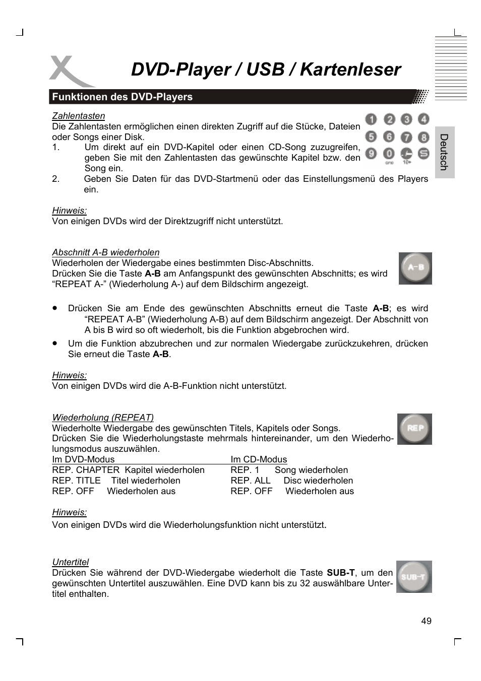 Dvd-player / usb / kartenleser | Xoro HTC 1926D User Manual | Page 49 / 304