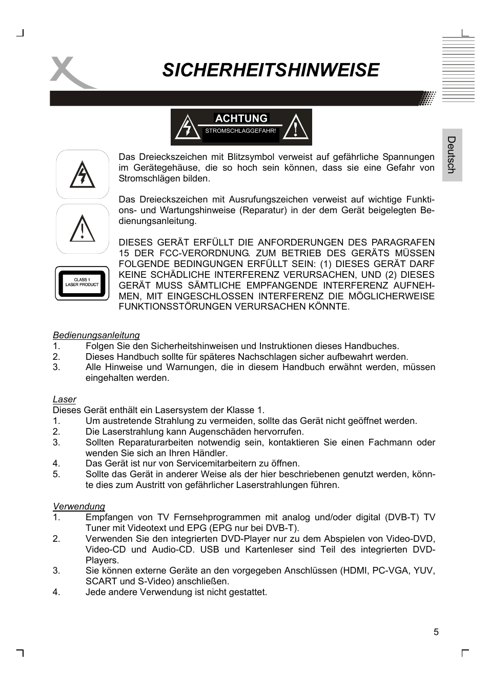 Sicherheitshinweise | Xoro HTC 1926D User Manual | Page 5 / 304