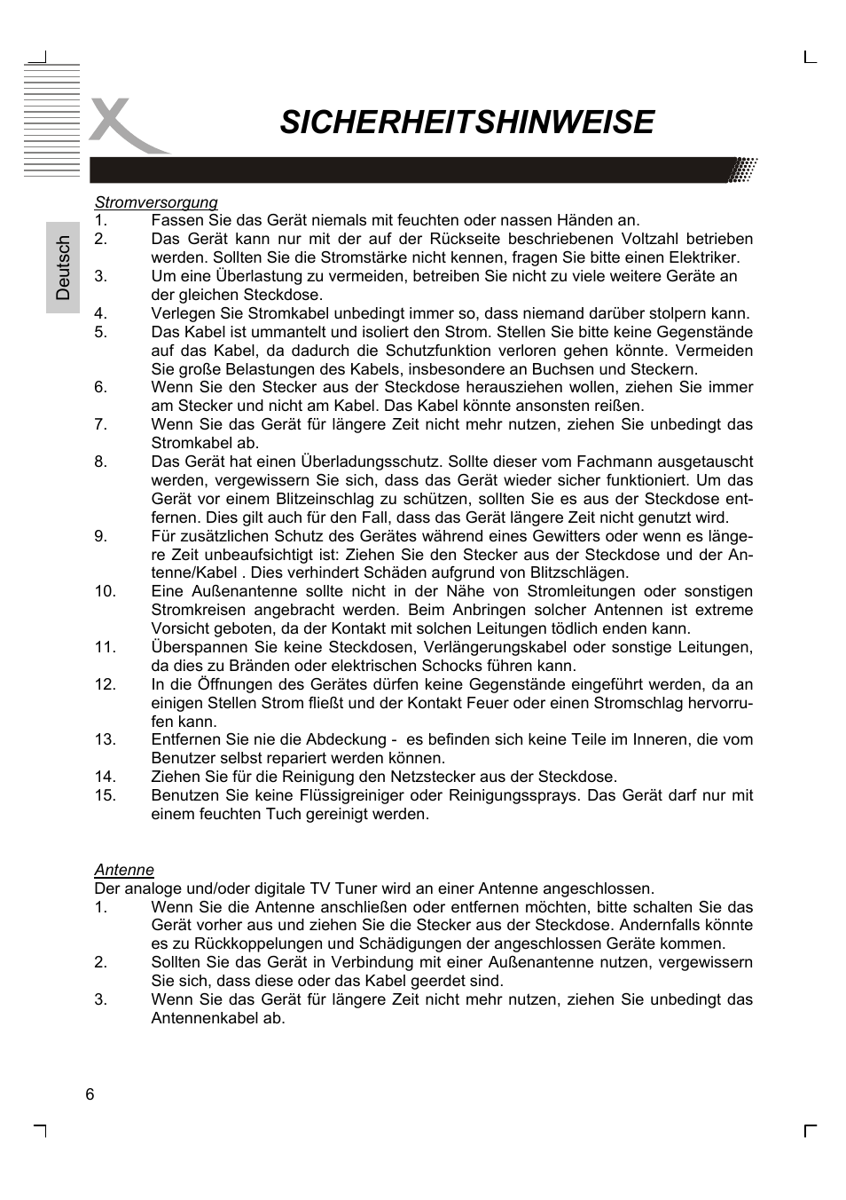 Sicherheitshinweise | Xoro HTC 1926D User Manual | Page 6 / 304