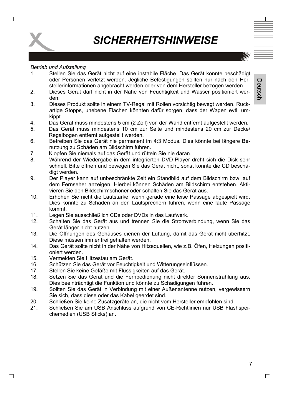 Sicherheitshinweise | Xoro HTC 1926D User Manual | Page 7 / 304