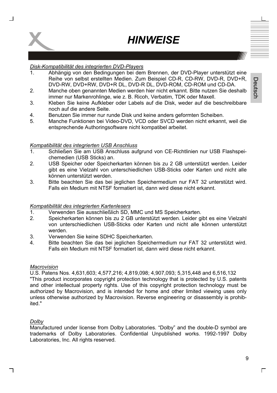 Hinweise | Xoro HTC 1926D User Manual | Page 9 / 304