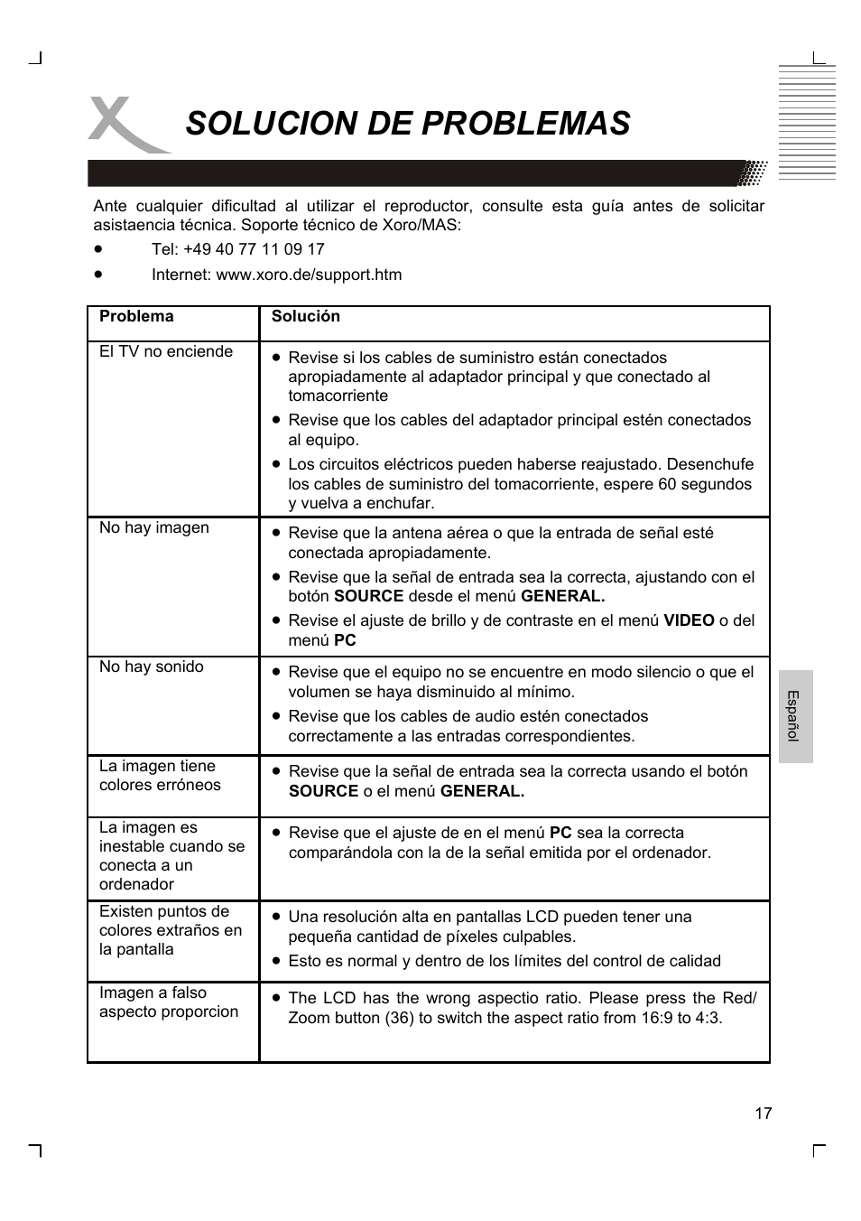 Solucion de problemas | Xoro HTC 1525D User Manual | Page 187 / 213