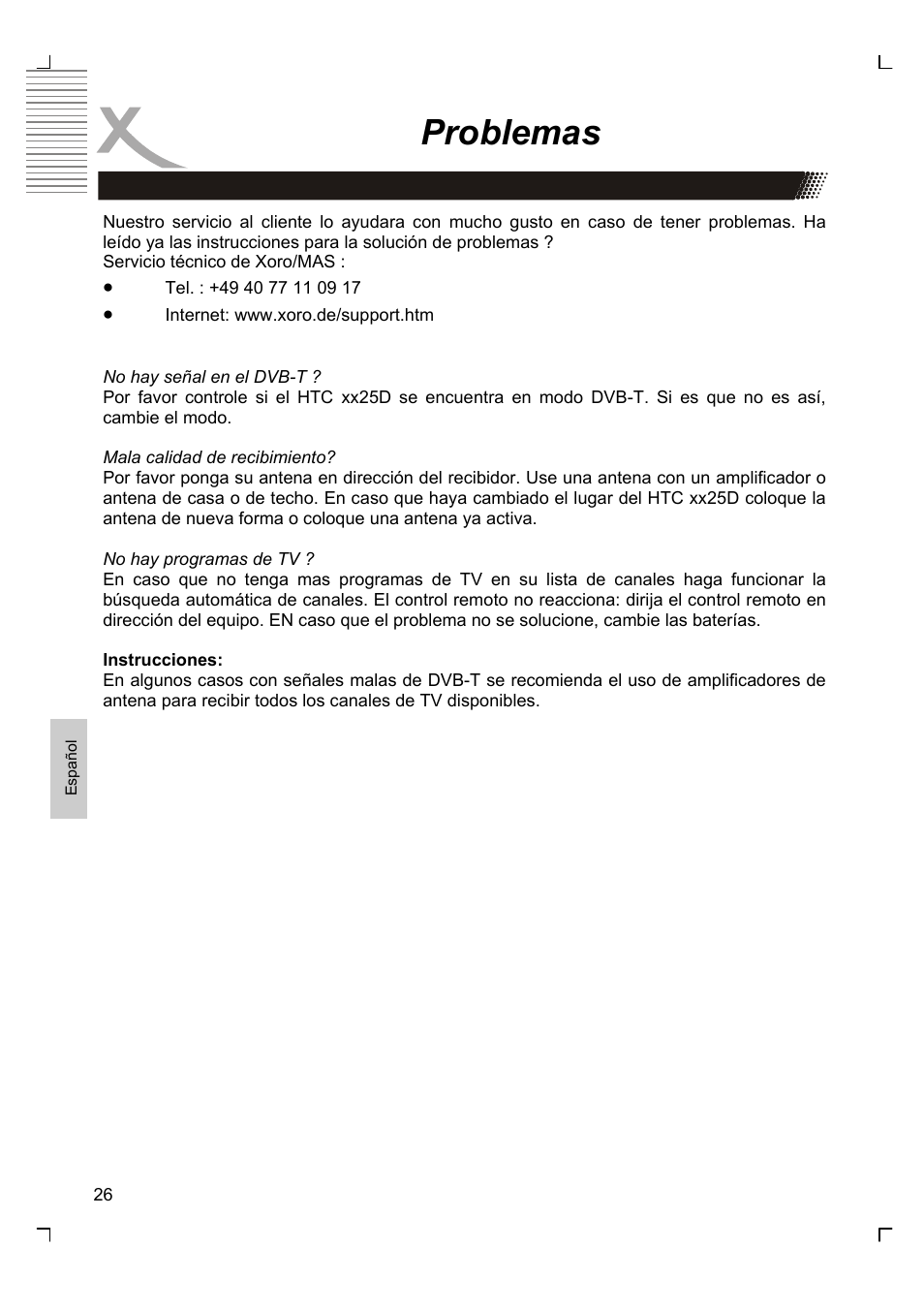 Problemas | Xoro HTC 1525D User Manual | Page 196 / 213