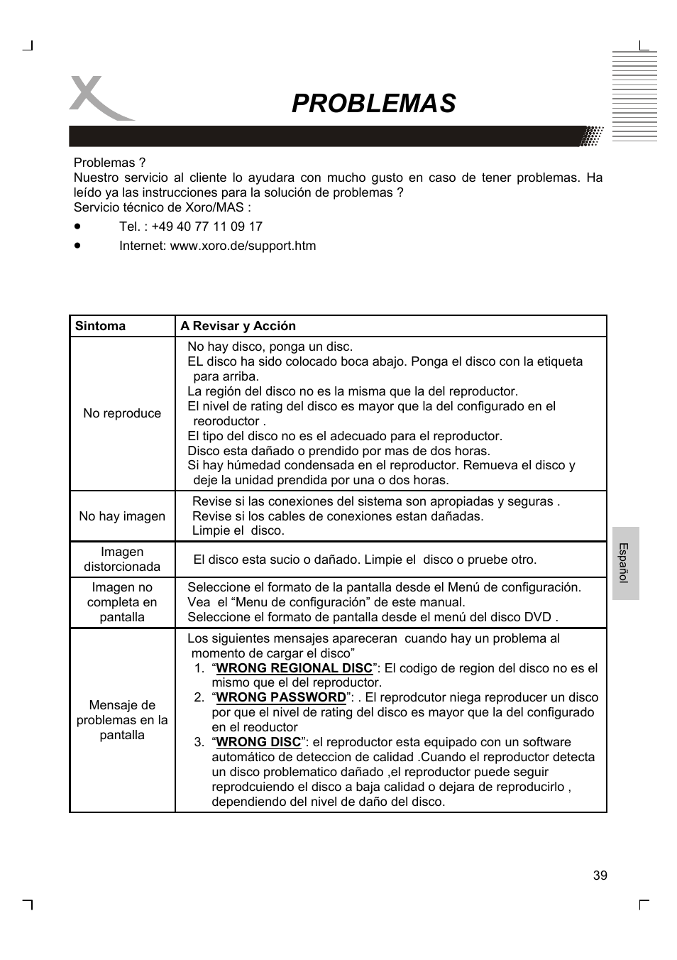 Problemas | Xoro HTC 1525D User Manual | Page 209 / 213