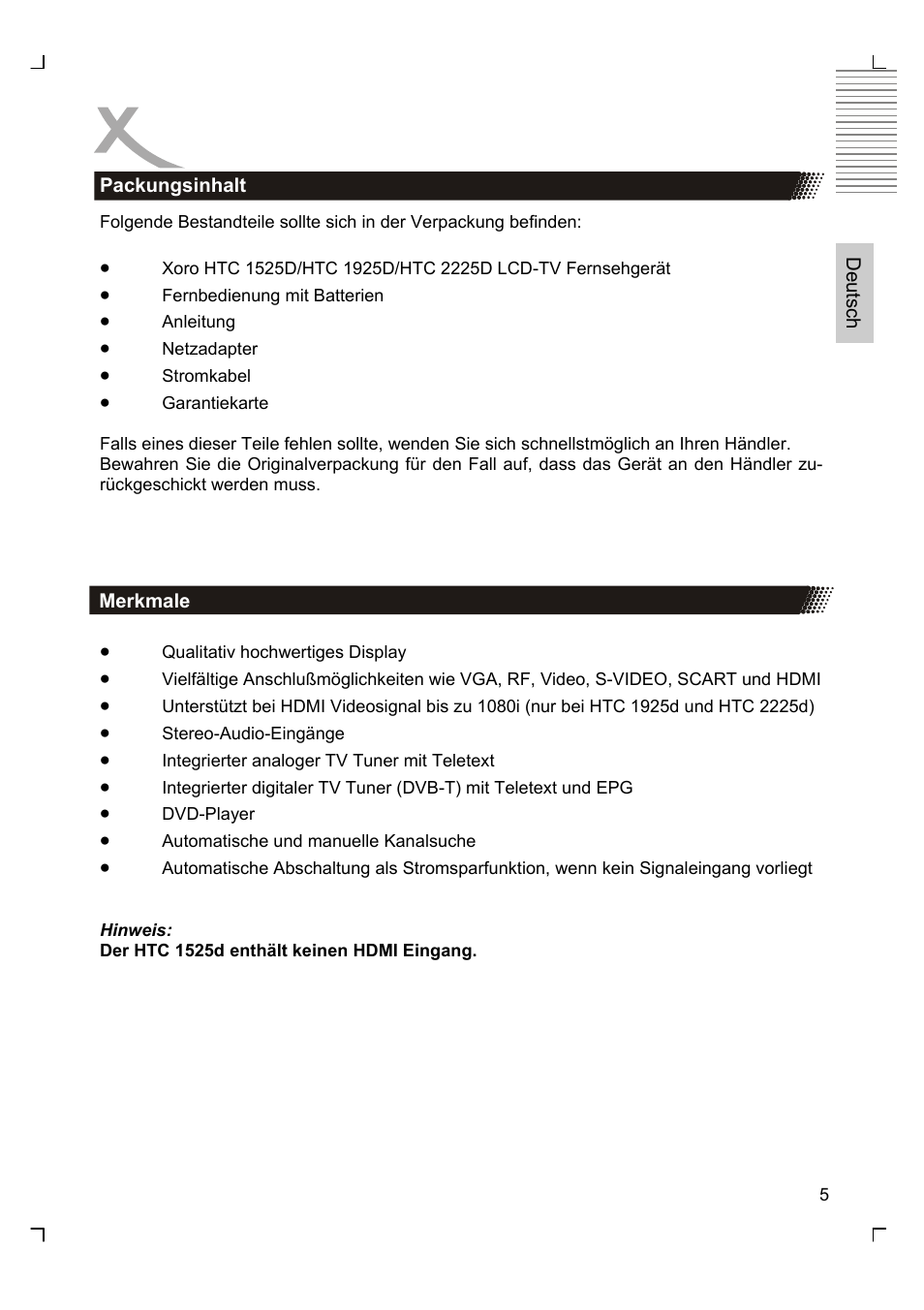 Xoro HTC 1525D User Manual | Page 5 / 213