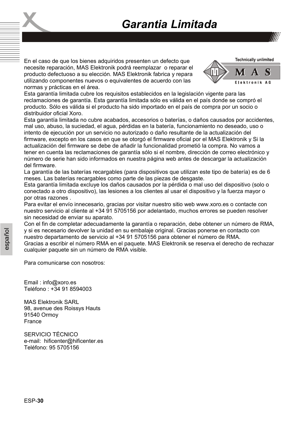 Garantia limitada | Xoro HBD 1000 User Manual | Page 120 / 122