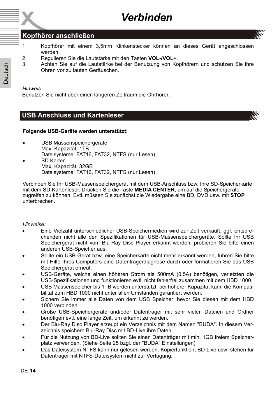 Verbinden | Xoro HBD 1000 User Manual | Page 14 / 122