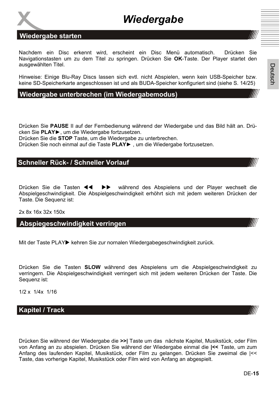 Wiedergabe | Xoro HBD 1000 User Manual | Page 15 / 122