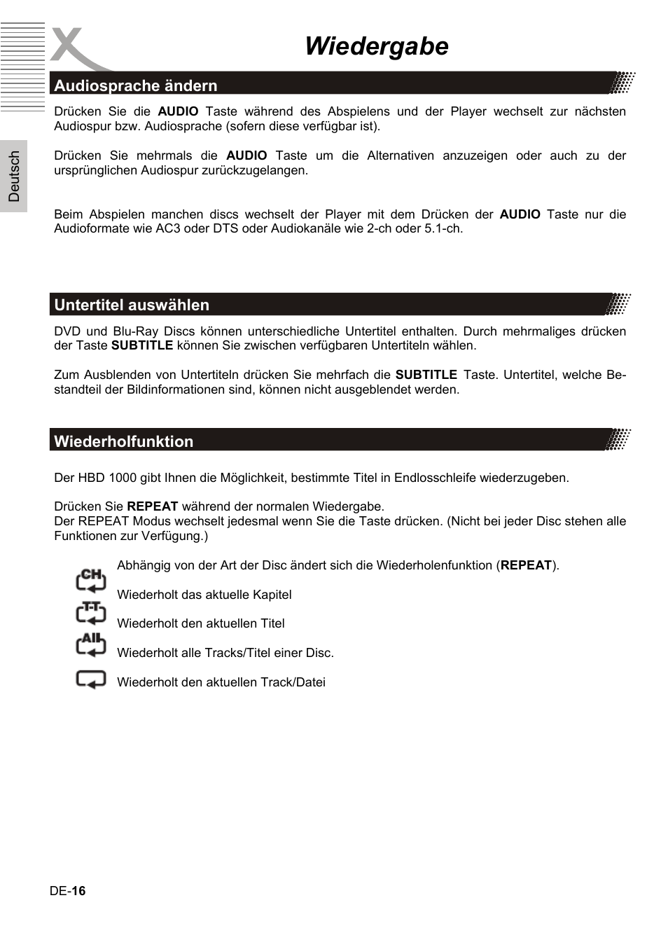 Wiedergabe | Xoro HBD 1000 User Manual | Page 16 / 122