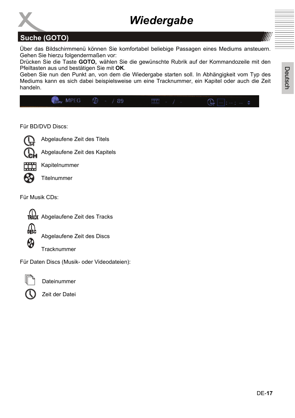 Wiedergabe | Xoro HBD 1000 User Manual | Page 17 / 122