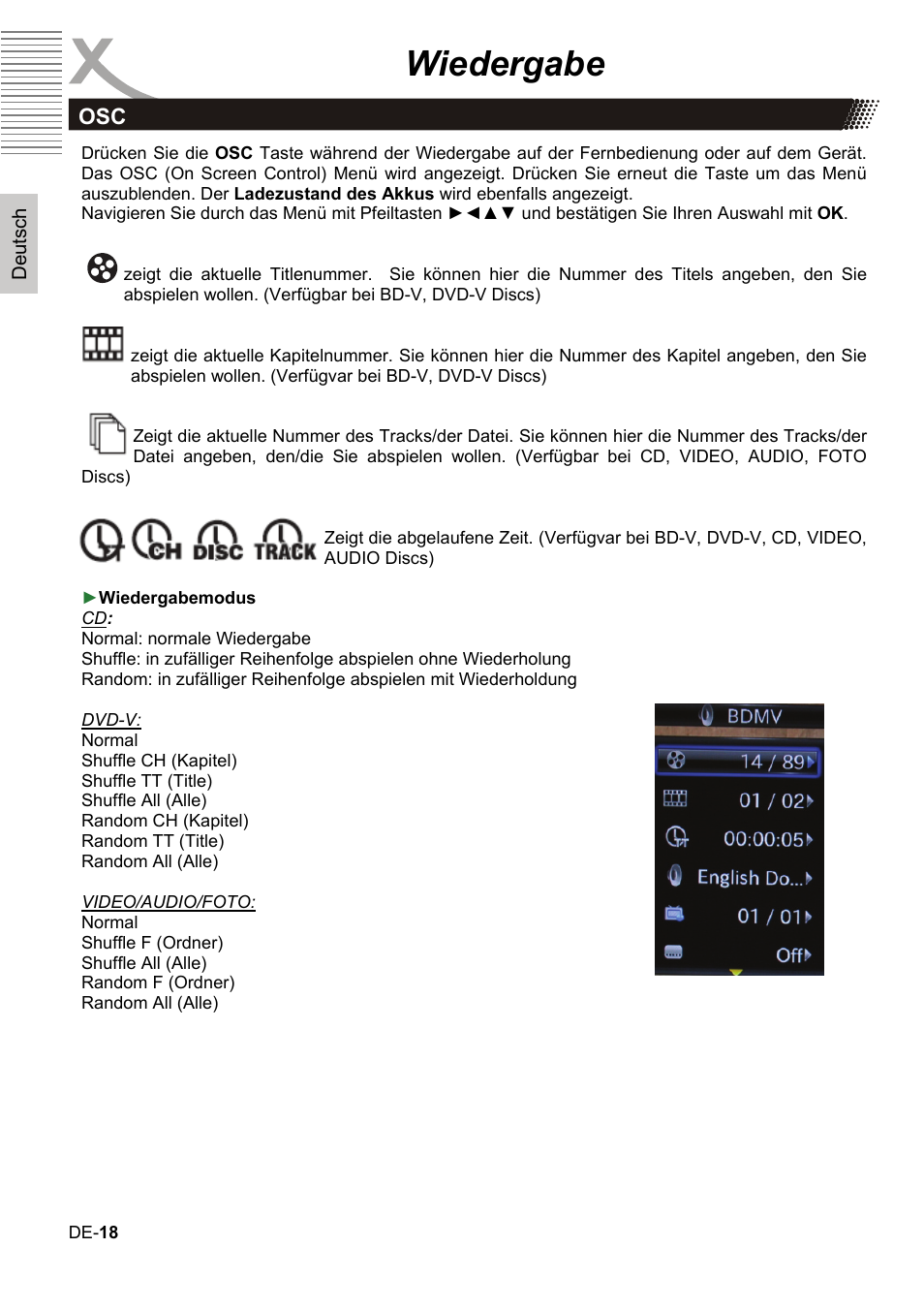 Wiedergabe | Xoro HBD 1000 User Manual | Page 18 / 122