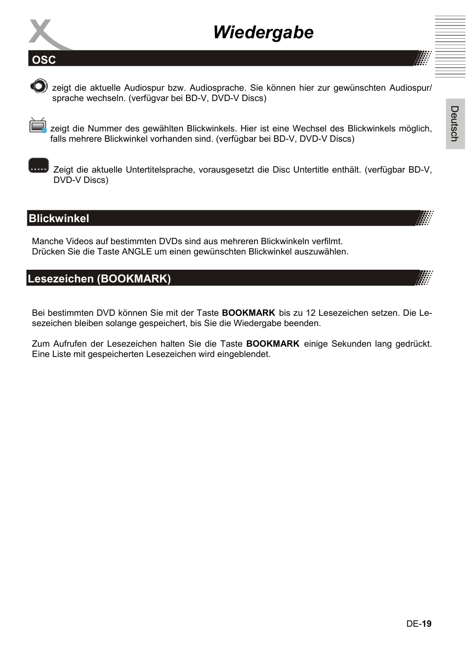 Wiedergabe | Xoro HBD 1000 User Manual | Page 19 / 122