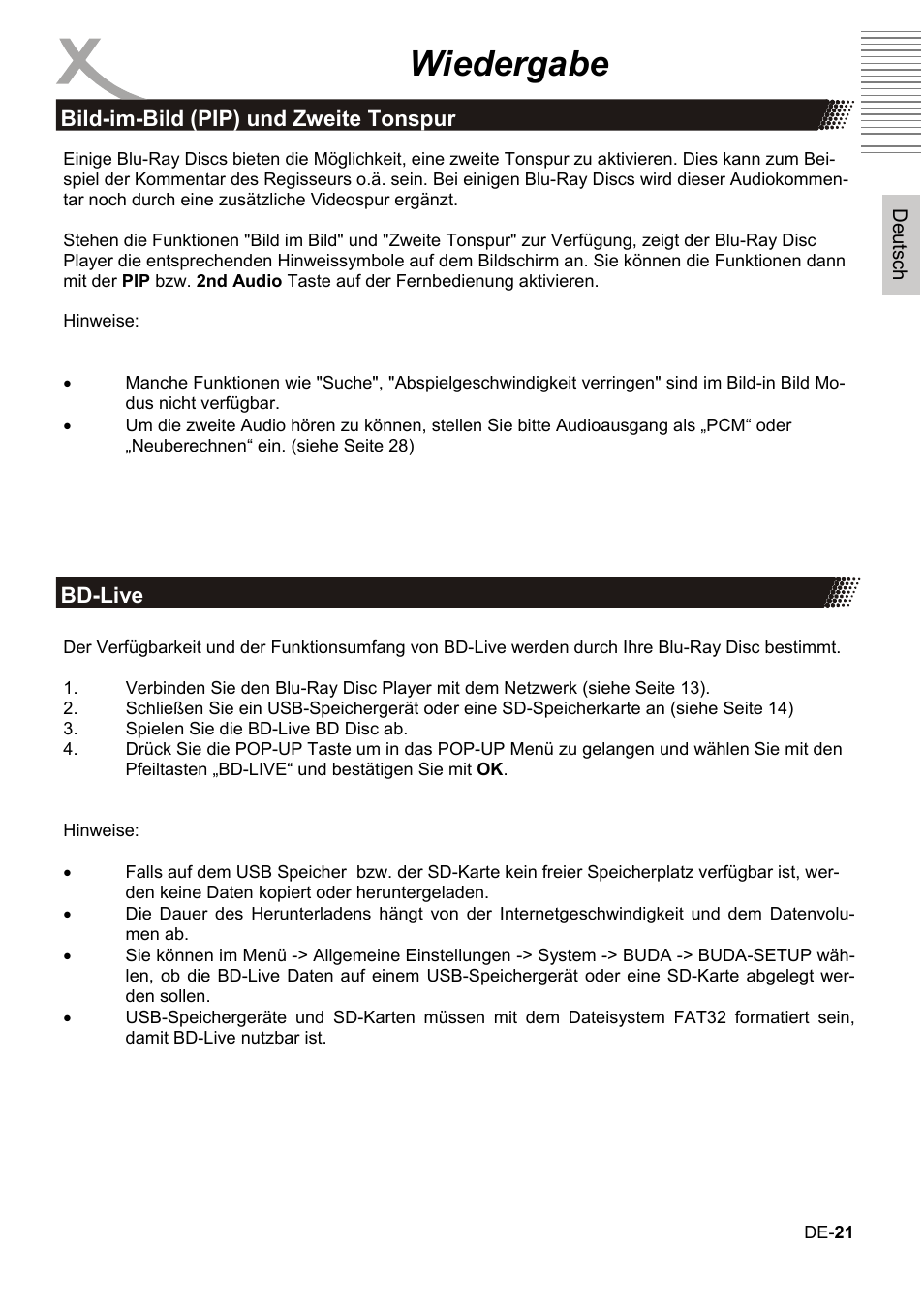 Wiedergabe | Xoro HBD 1000 User Manual | Page 21 / 122
