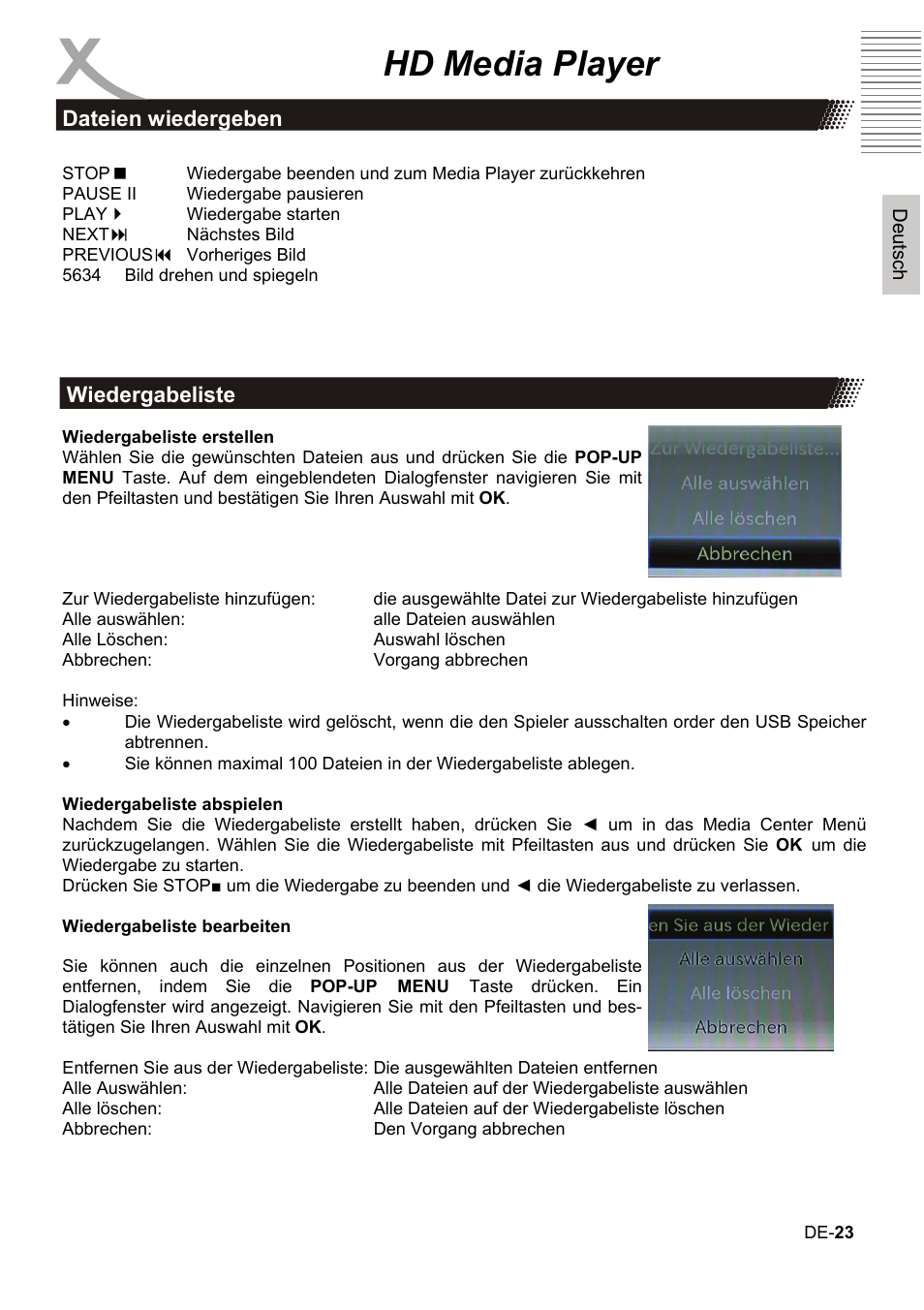 Hd media player | Xoro HBD 1000 User Manual | Page 23 / 122
