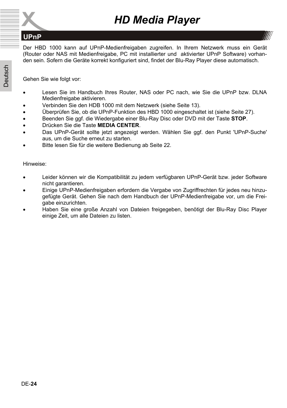 Hd media player | Xoro HBD 1000 User Manual | Page 24 / 122