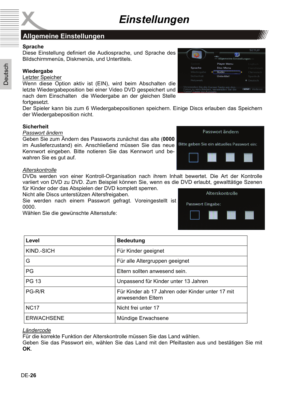 Einstellungen | Xoro HBD 1000 User Manual | Page 26 / 122