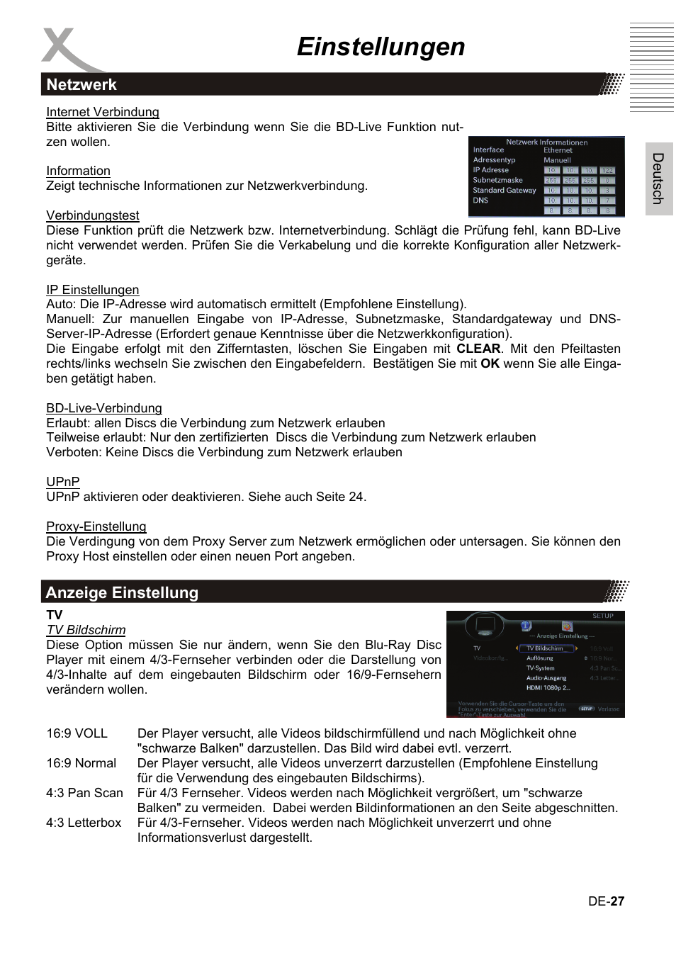 Einstellungen | Xoro HBD 1000 User Manual | Page 27 / 122