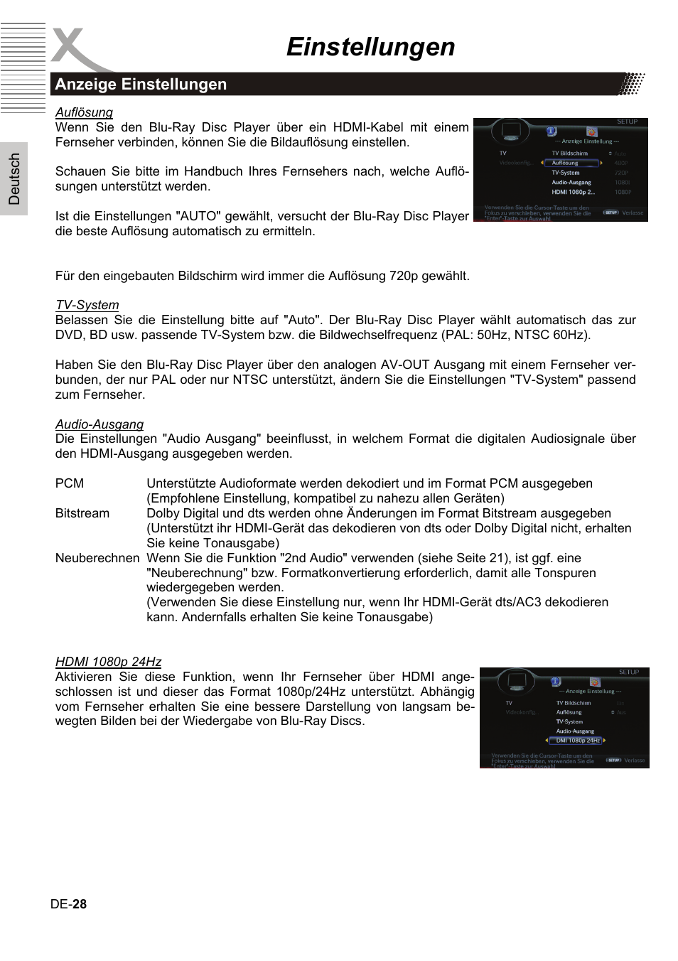 Einstellungen | Xoro HBD 1000 User Manual | Page 28 / 122