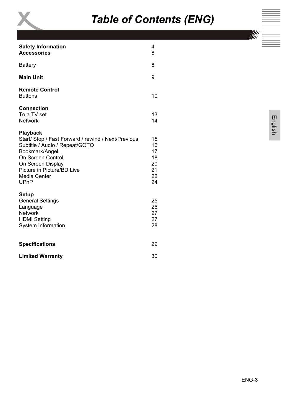 Table of contents (eng) | Xoro HBD 1000 User Manual | Page 33 / 122