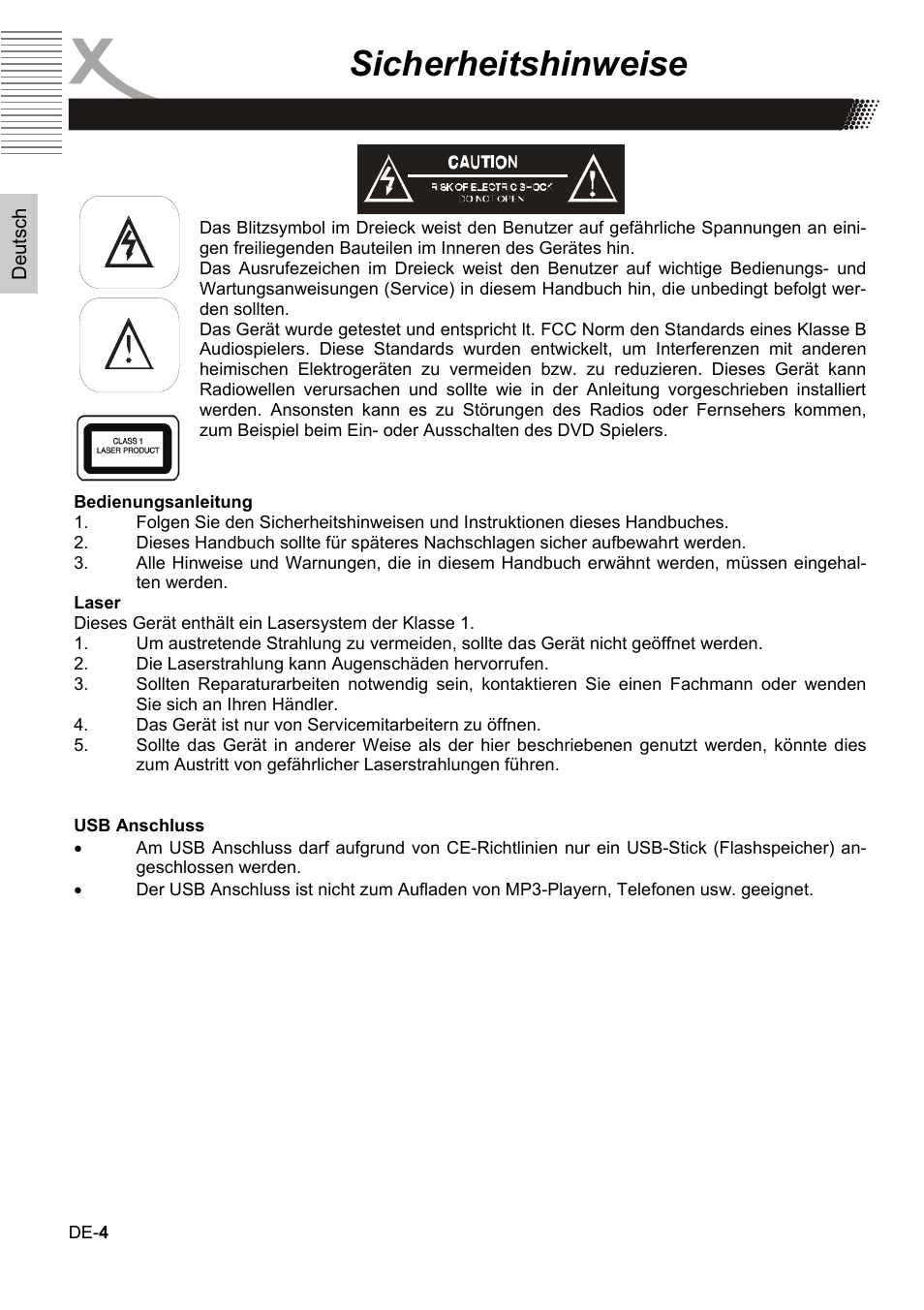 Sicherheitshinweise | Xoro HBD 1000 User Manual | Page 4 / 122