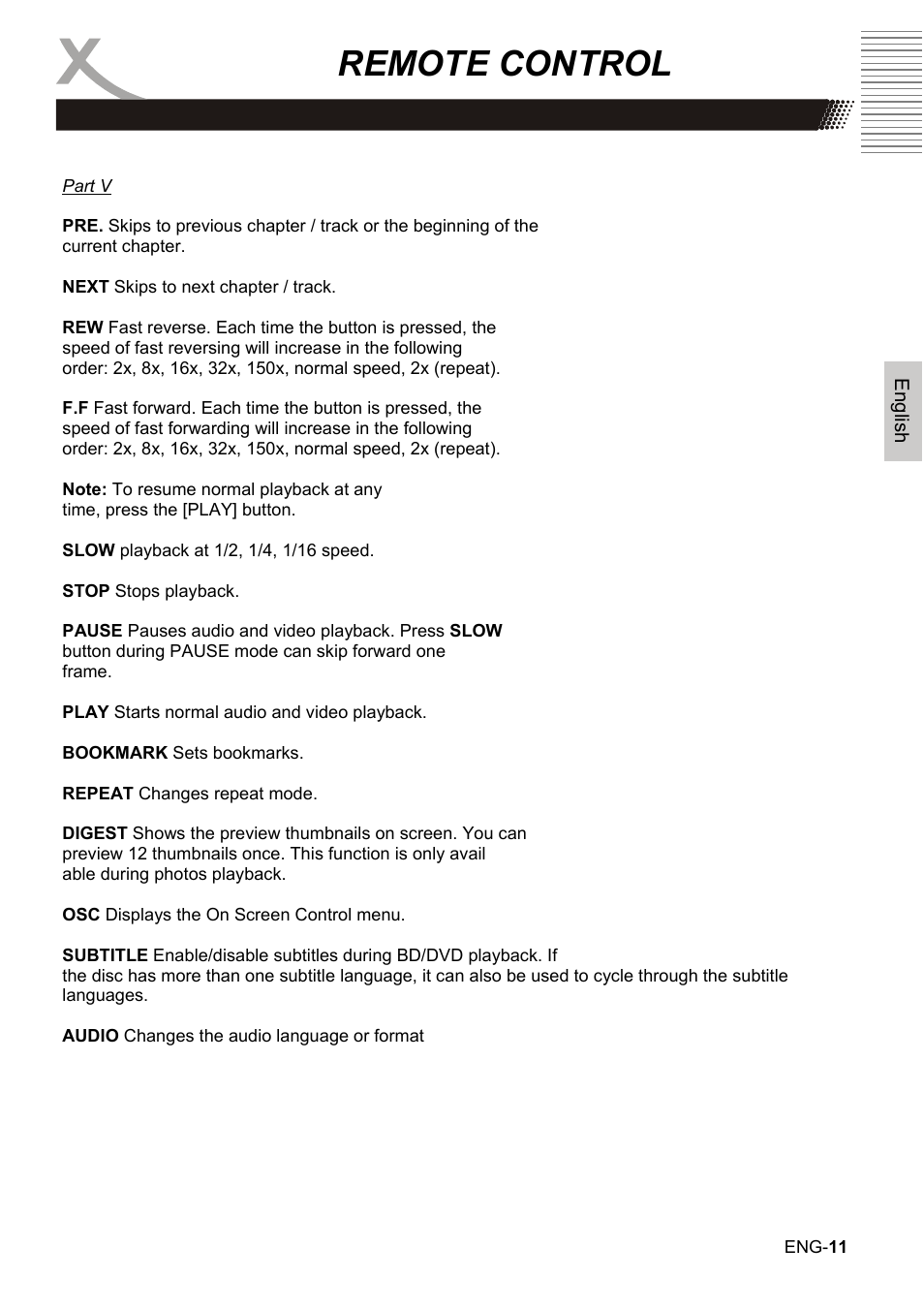 Remote control | Xoro HBD 1000 User Manual | Page 41 / 122