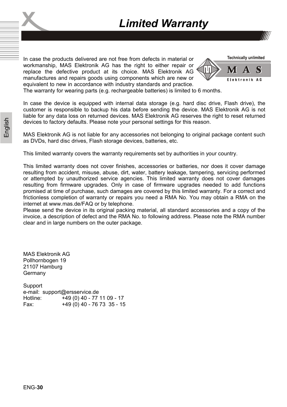 Limited warranty | Xoro HBD 1000 User Manual | Page 60 / 122
