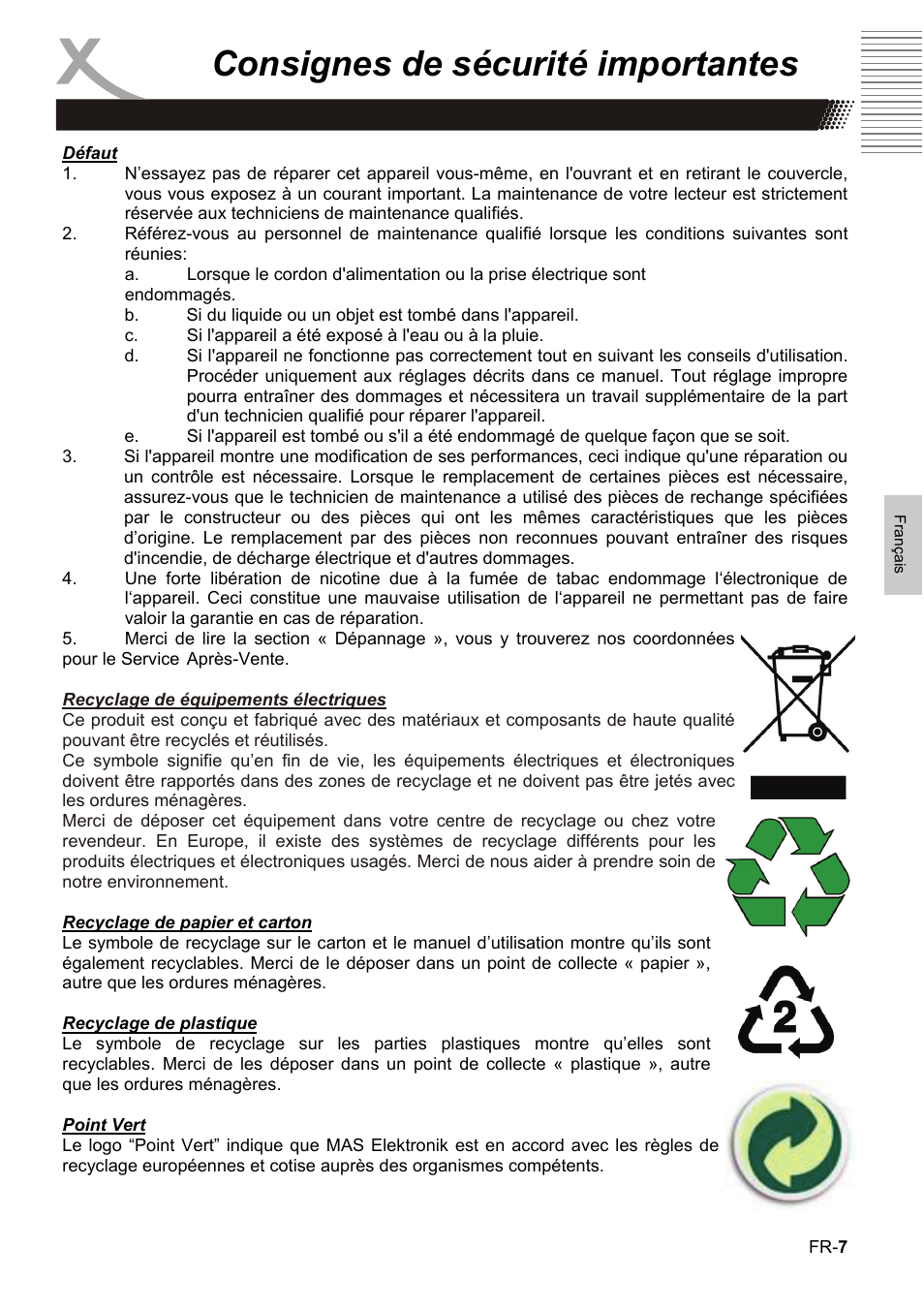 Consignes de sécurité importantes | Xoro HBD 1000 User Manual | Page 67 / 122