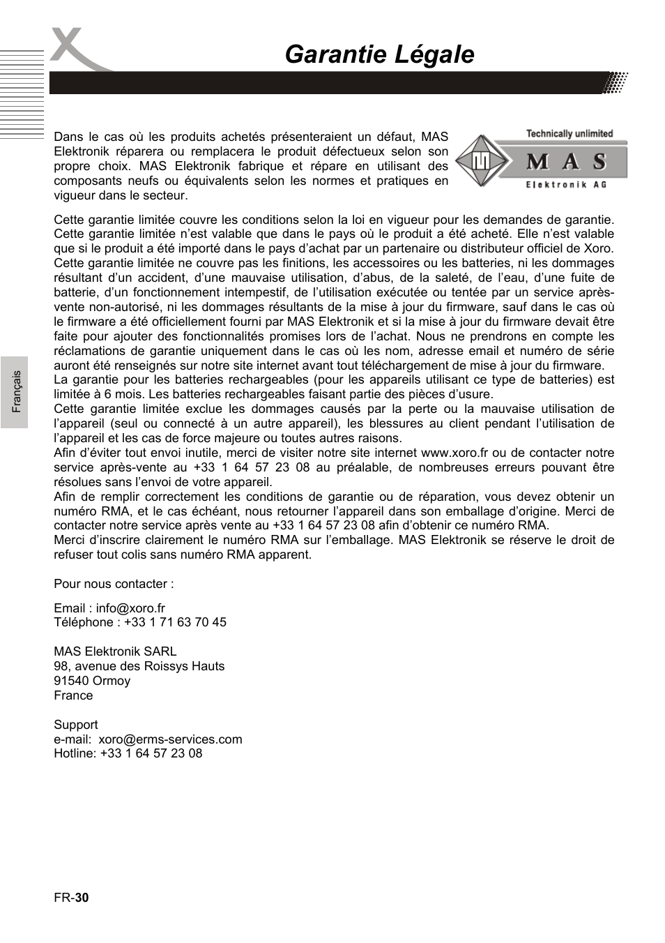 Garantie légale | Xoro HBD 1000 User Manual | Page 90 / 122