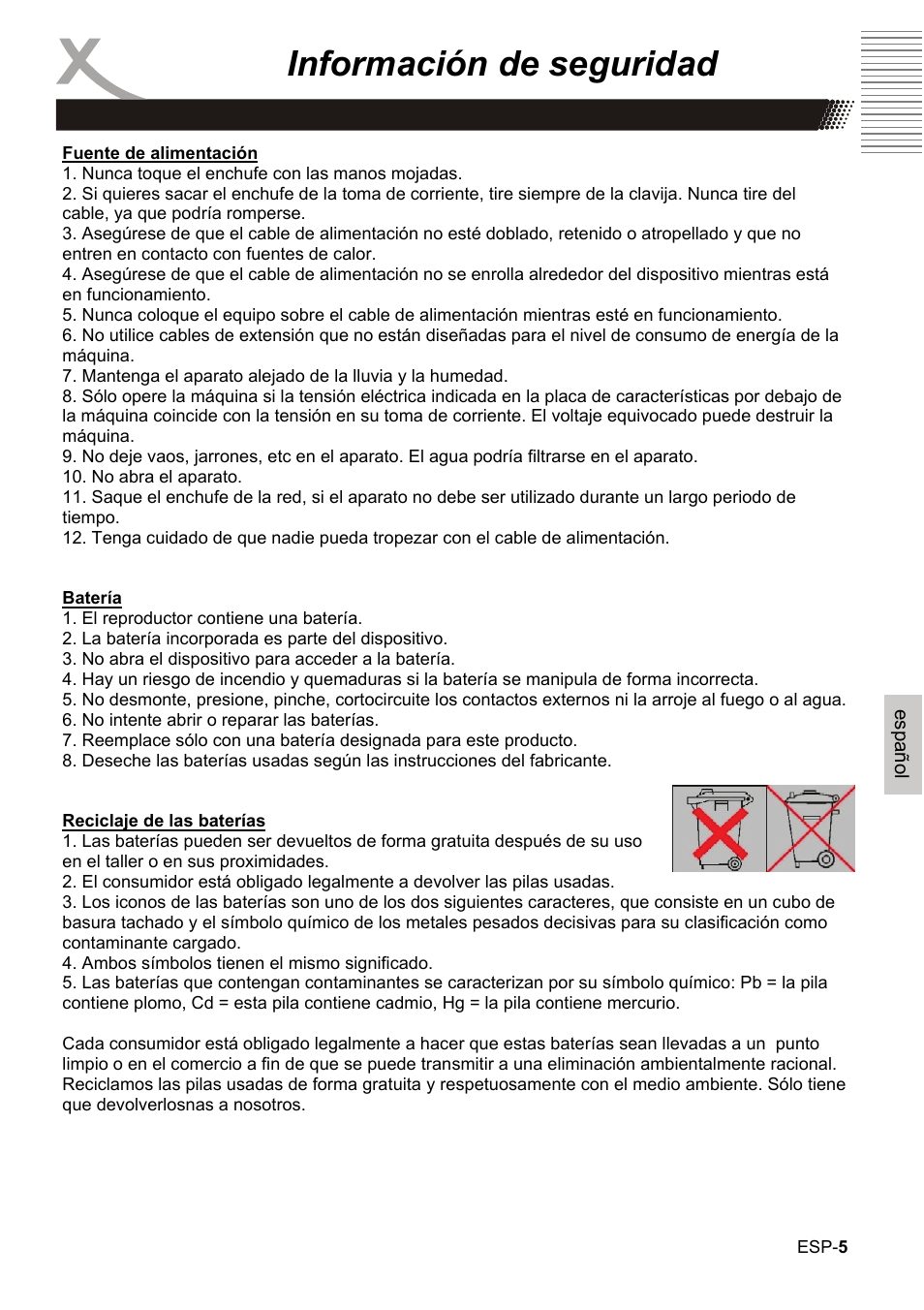 Información de seguridad | Xoro HBD 1000 User Manual | Page 95 / 122