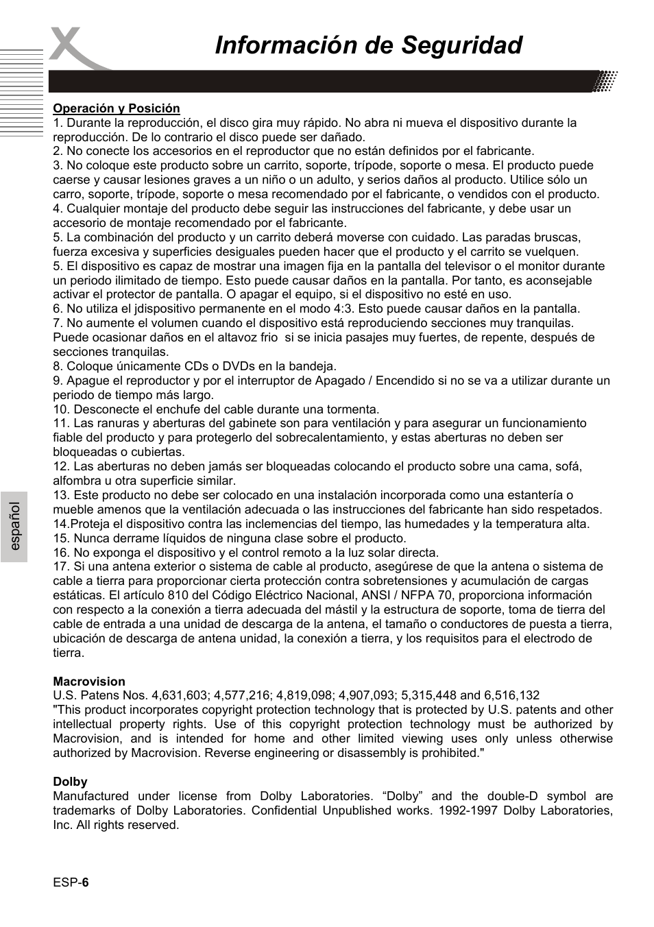 Información de seguridad | Xoro HBD 1000 User Manual | Page 96 / 122