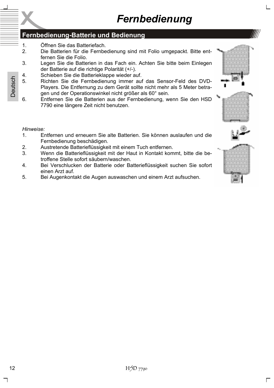 Fernbedienung | Xoro HSD 7790 User Manual | Page 12 / 146