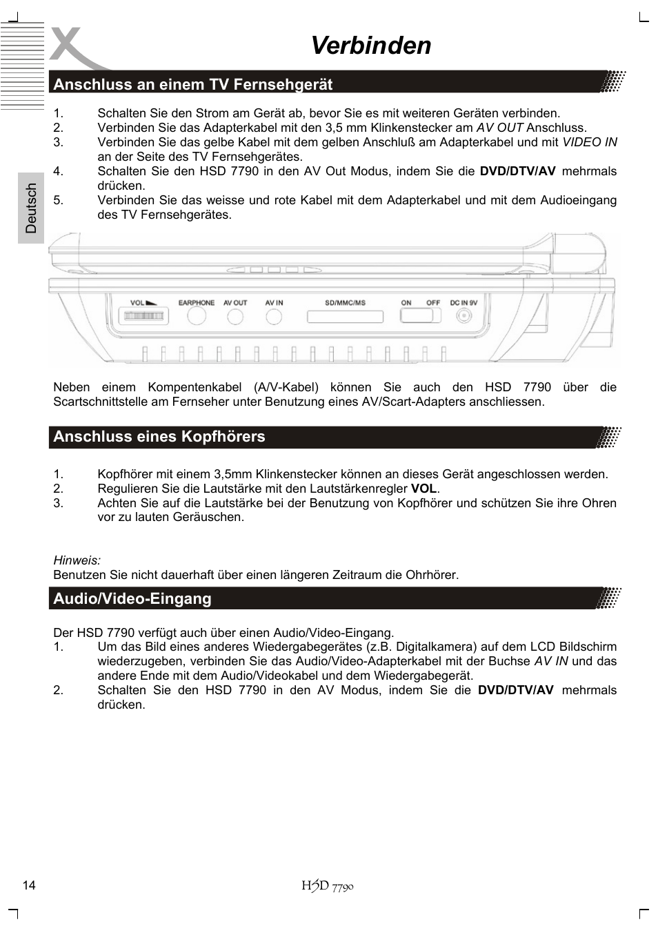 Verbinden | Xoro HSD 7790 User Manual | Page 14 / 146