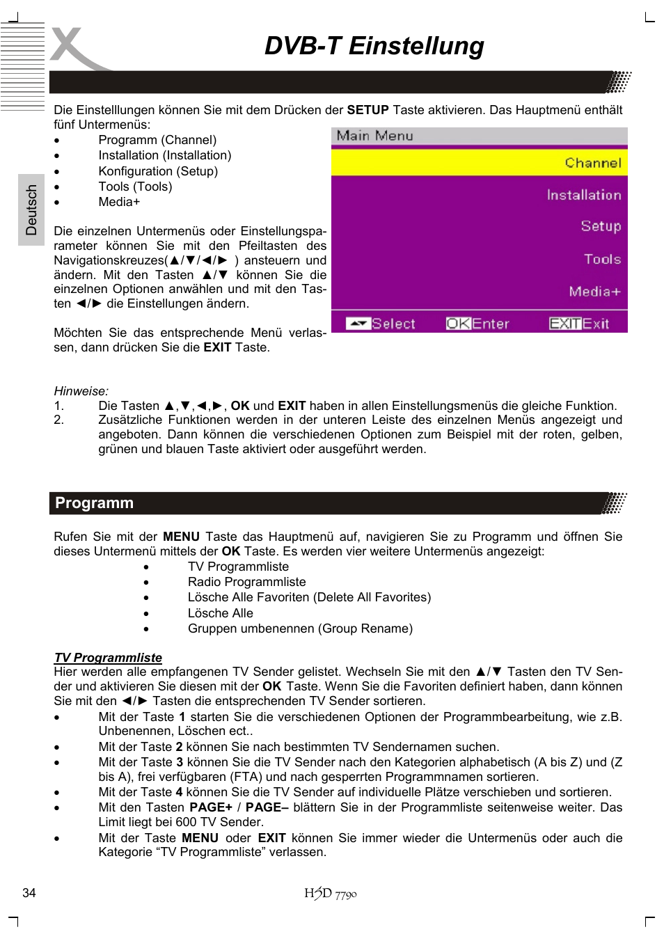 Dvb-t einstellung | Xoro HSD 7790 User Manual | Page 34 / 146