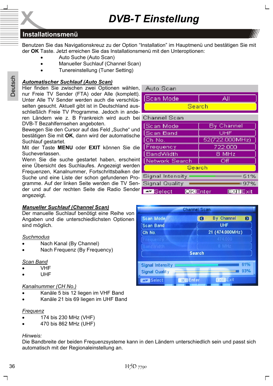 Dvb-t einstellung | Xoro HSD 7790 User Manual | Page 36 / 146