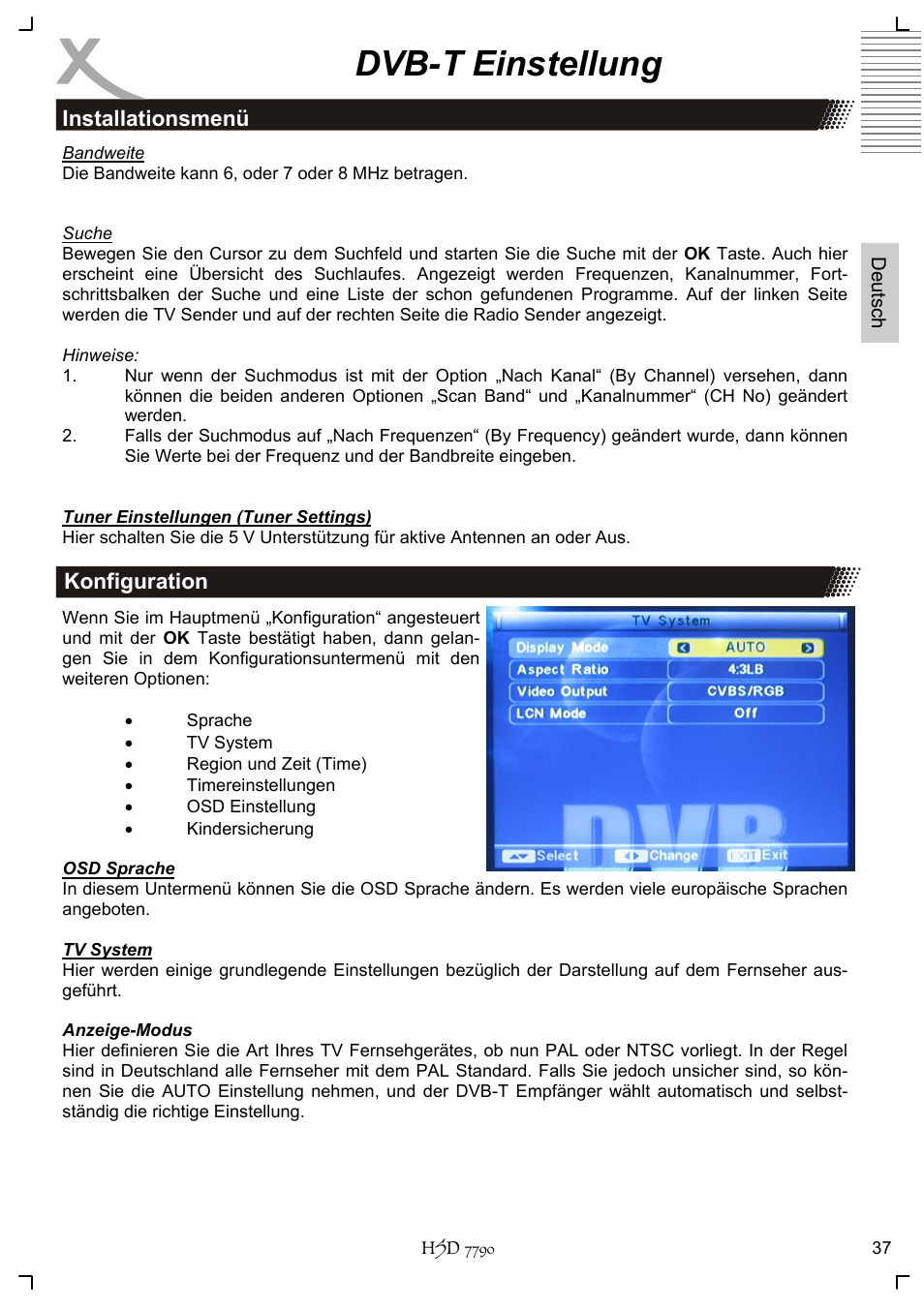 Dvb-t einstellung | Xoro HSD 7790 User Manual | Page 37 / 146