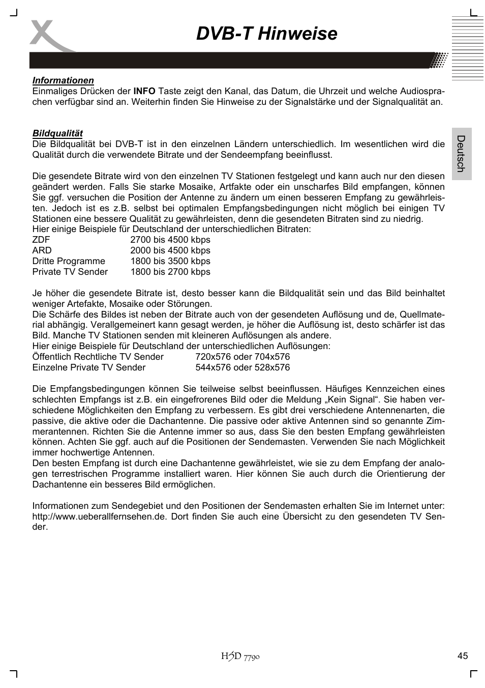 Dvb-t hinweise | Xoro HSD 7790 User Manual | Page 45 / 146