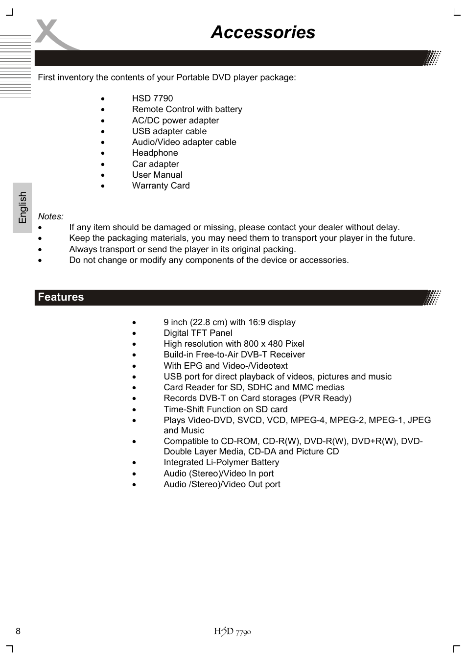 Accessories, Features | Xoro HSD 7790 User Manual | Page 58 / 146