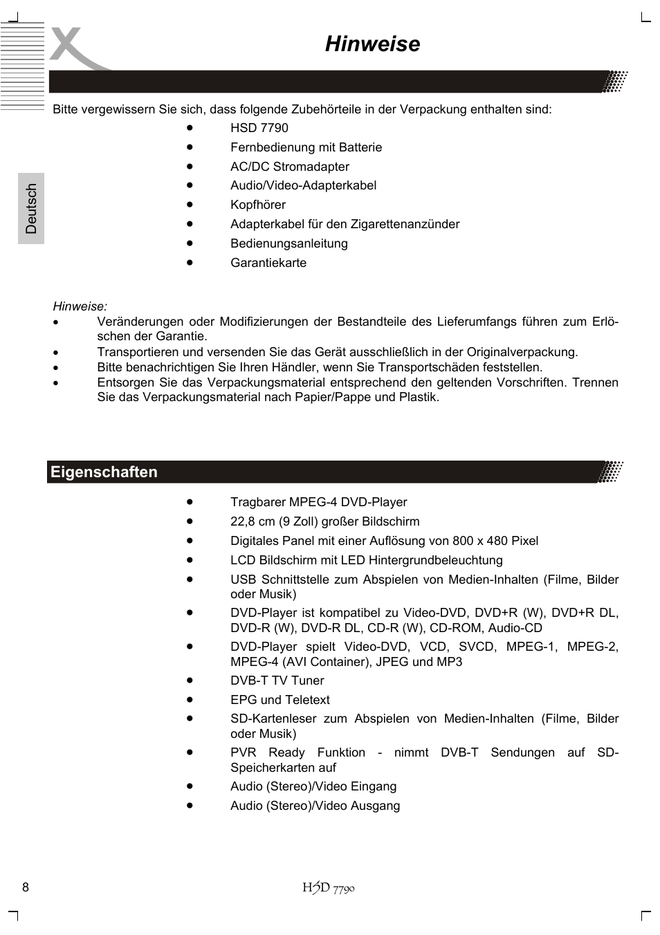 Hinweise | Xoro HSD 7790 User Manual | Page 8 / 146