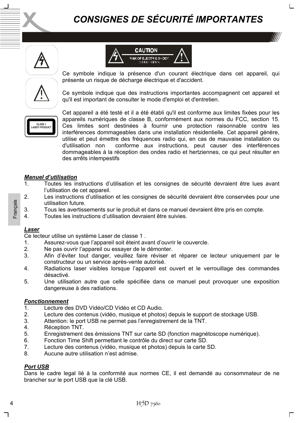 Consignes de sécurité importantes | Xoro HSD 7560 User Manual | Page 100 / 146