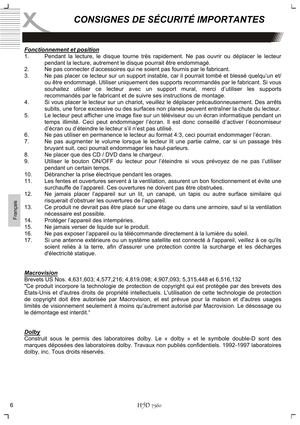 Consignes de sécurité importantes | Xoro HSD 7560 User Manual | Page 102 / 146