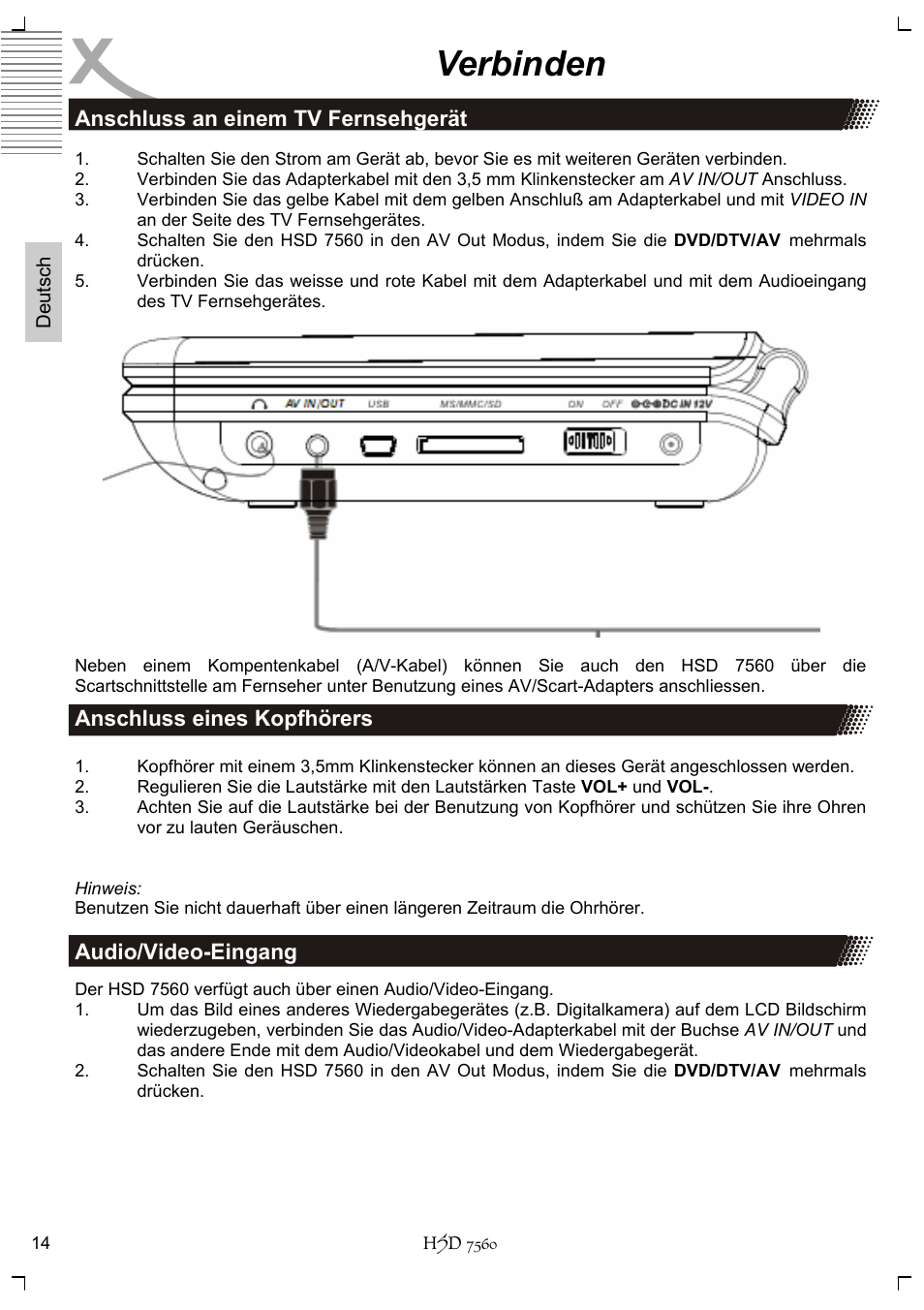 Verbinden | Xoro HSD 7560 User Manual | Page 14 / 146