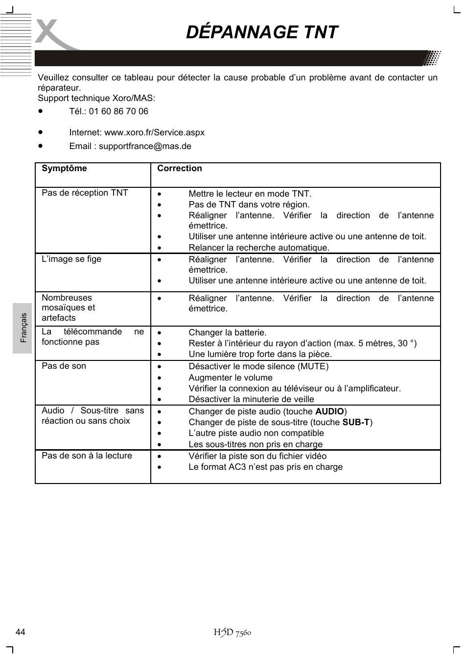 Dépannage tnt | Xoro HSD 7560 User Manual | Page 140 / 146