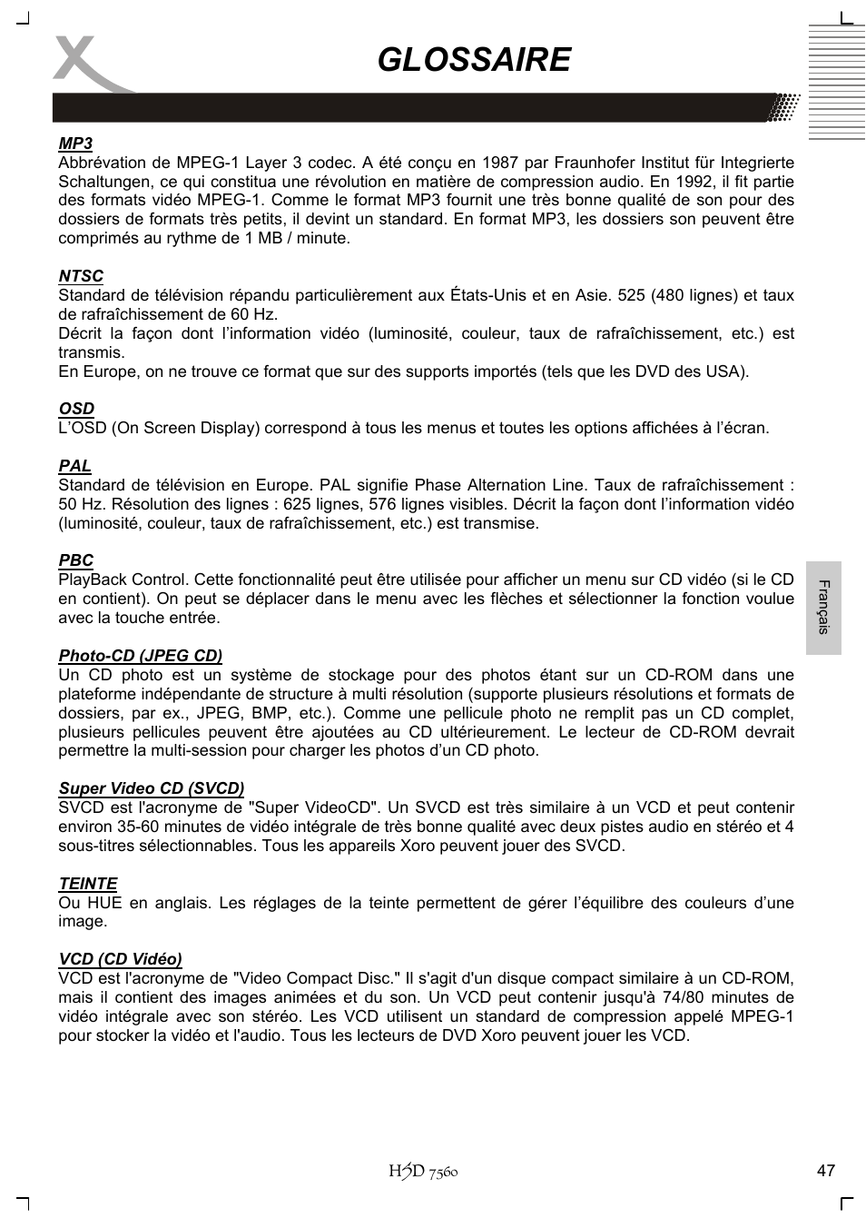 Glossaire | Xoro HSD 7560 User Manual | Page 143 / 146